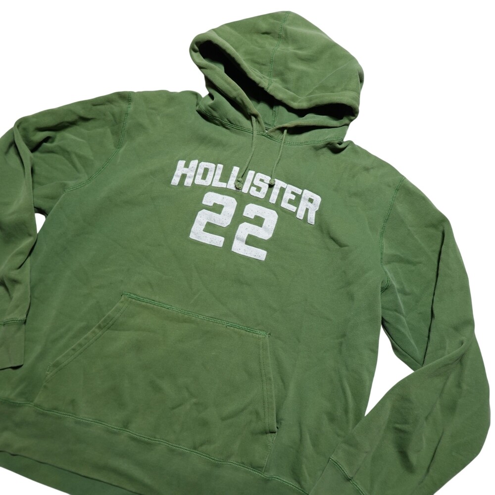Hollister Co Hoodie Sweatshirt Mens XL Green Fleece Pullover 22 Graphic Logo